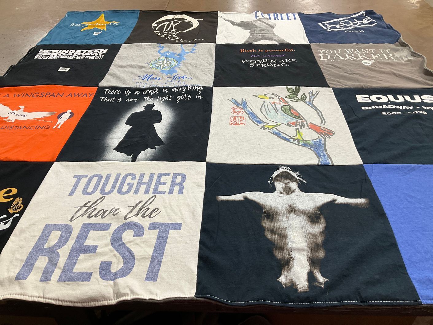 T-shirt quilt with theater, musicals themes by Judith from NC