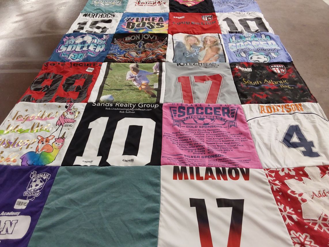 T-shirt quilt with soccer, sports themes by Kathleen from SC