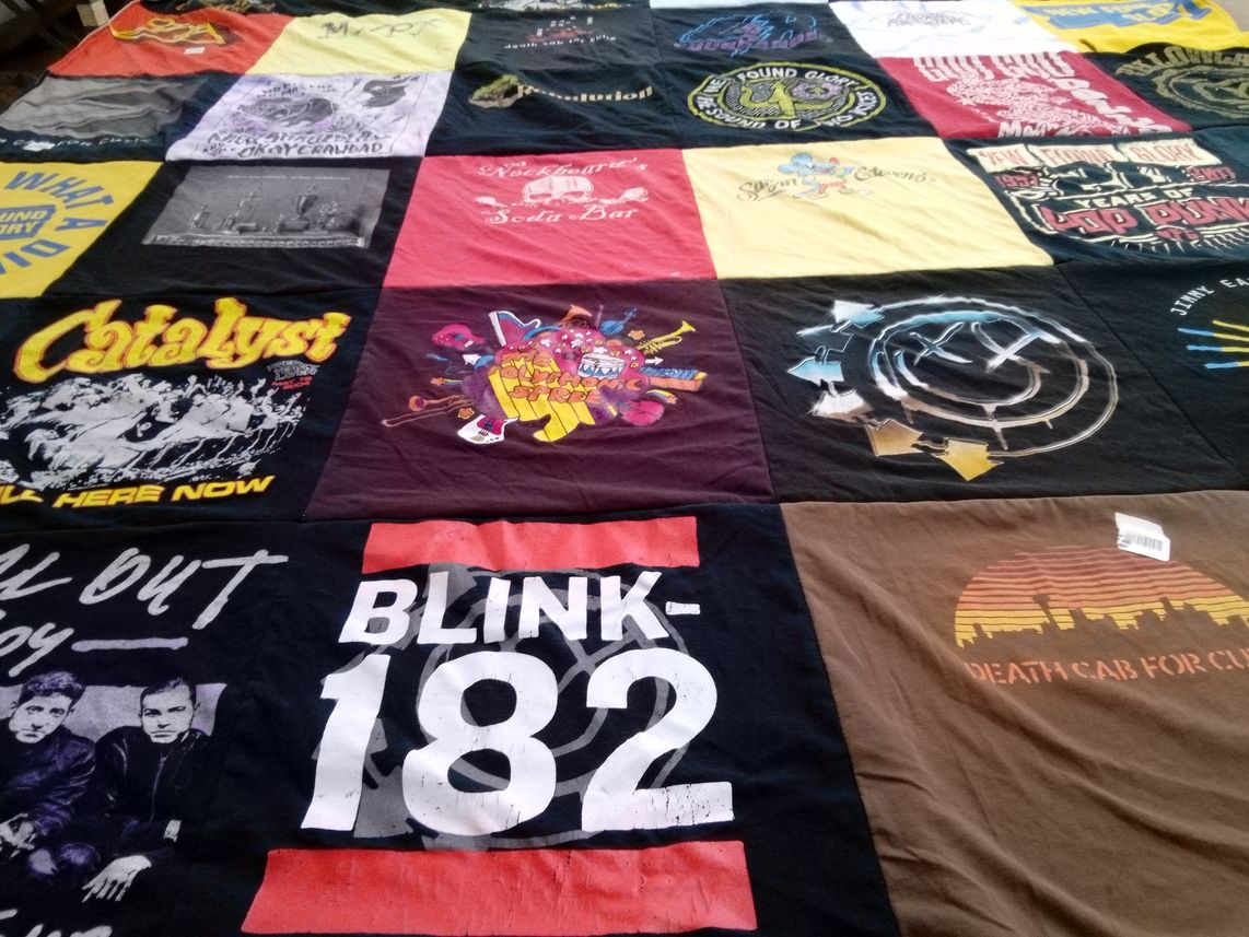 T-shirt quilt with music, bands themes by Ashley from CO