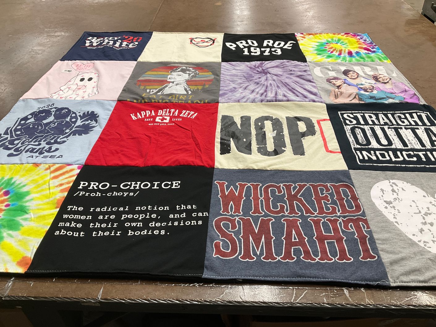 T-shirt quilt with feminism, politics themes by Karen from NV