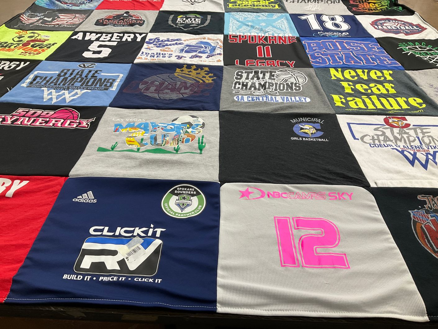 T-shirt quilt from boise state university, central valley high school by Heather from ID