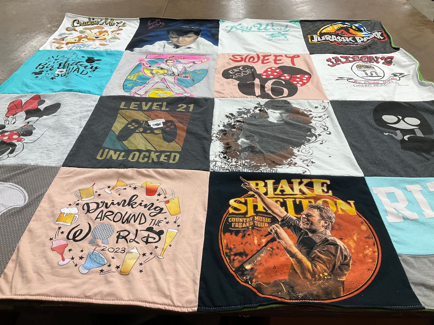 T-shirt quilt with music, gaming themes by Dawn from VA