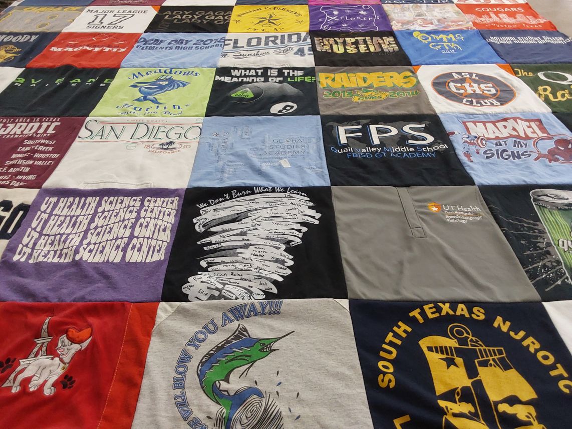 T-shirt quilt featuring el camino high school club, quail valley middle school by Alexis from TX
