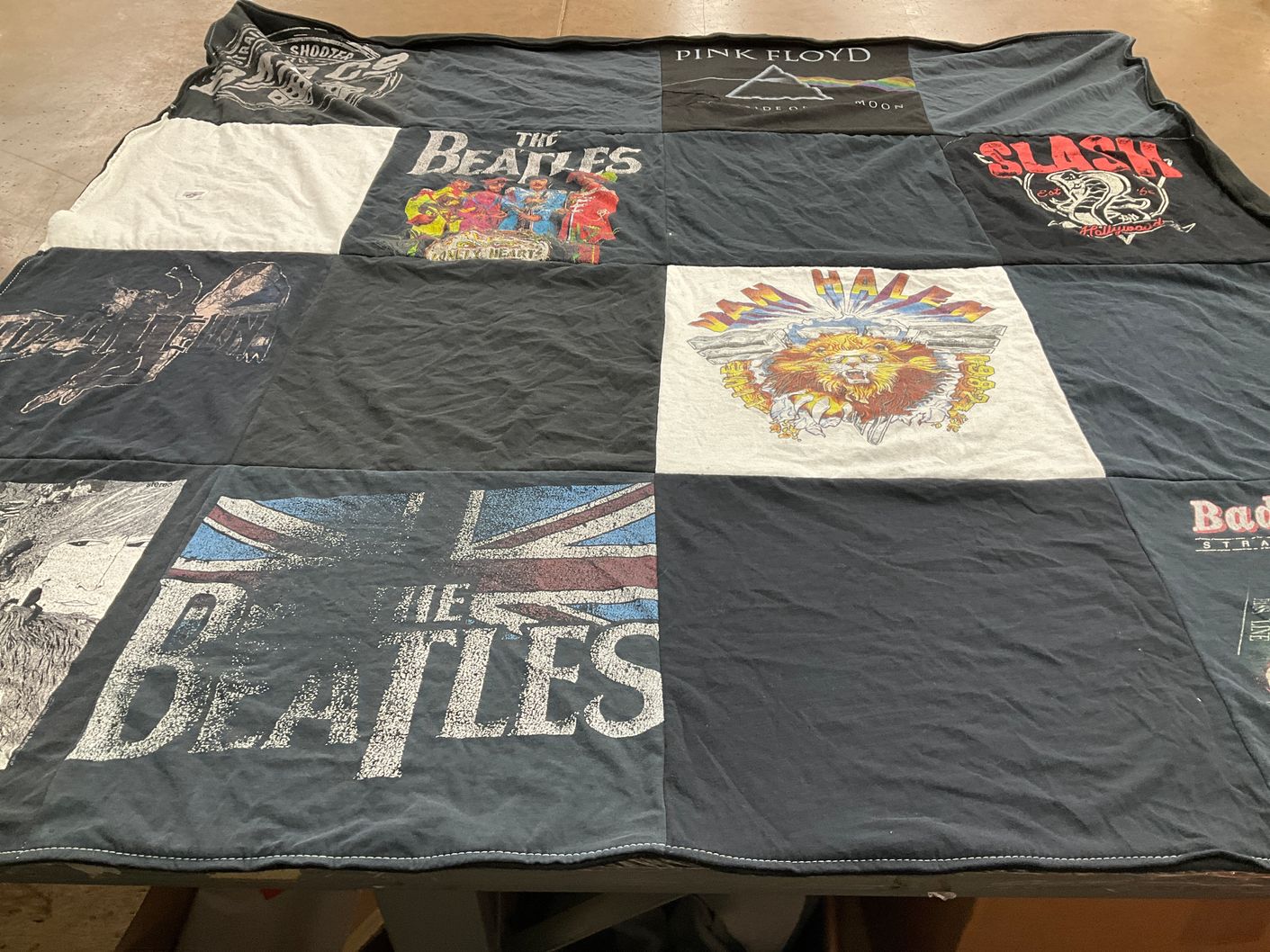T-shirt quilt with music, rock themes by Kassandra from WA