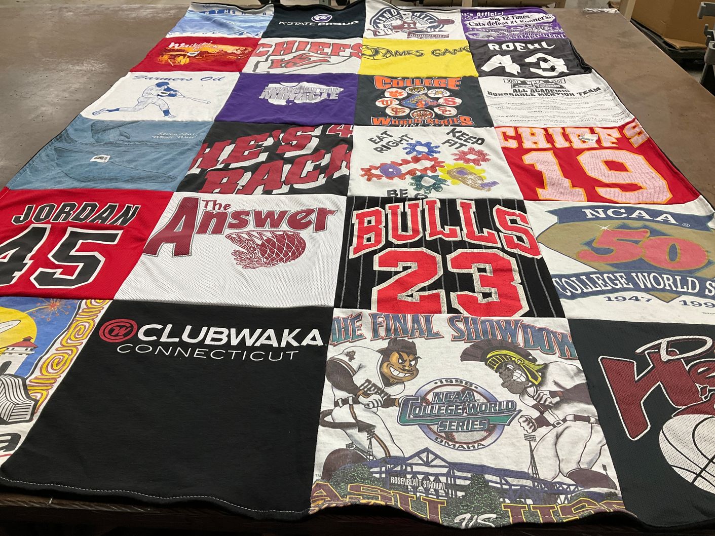 T-shirt quilt featuring bulls, chiefs by Kathryn from KS