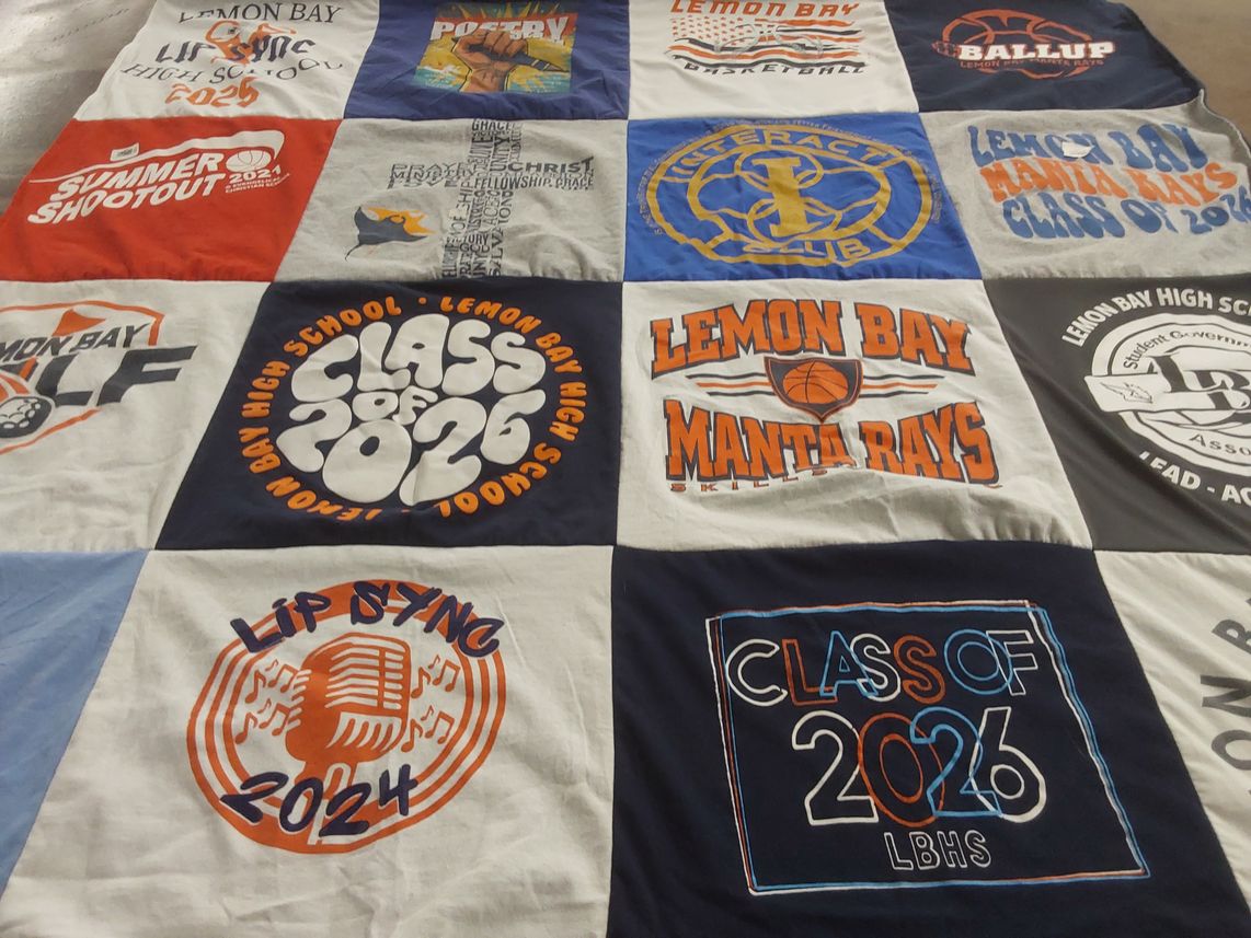 T-shirt quilt featuring lemon bay manta rays by Kristi from FL