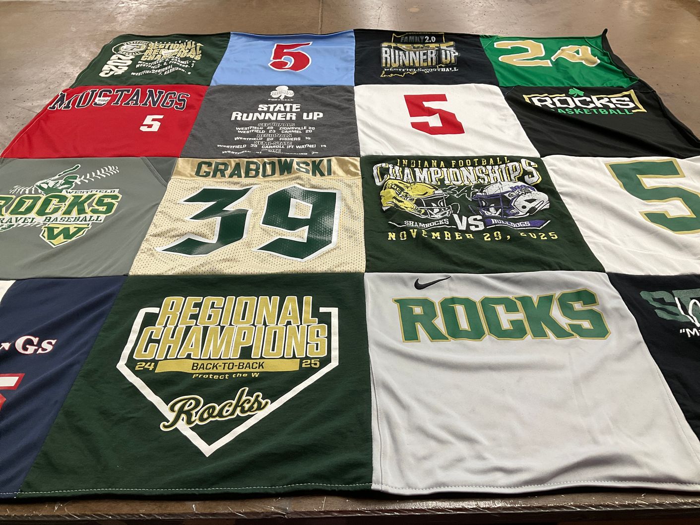 T-shirt quilt featuring rocks baseball, rocks basketball by Kandace from IN