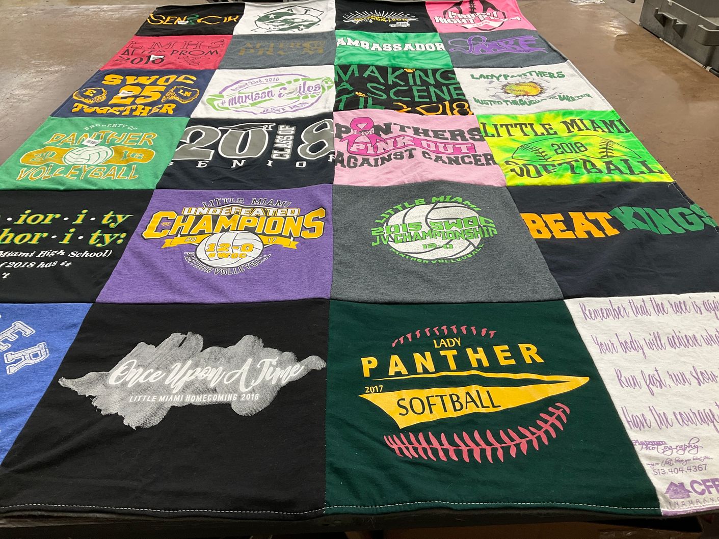 T-shirt quilt featuring lady panthers volleyball, little miami softball by Kim from OH