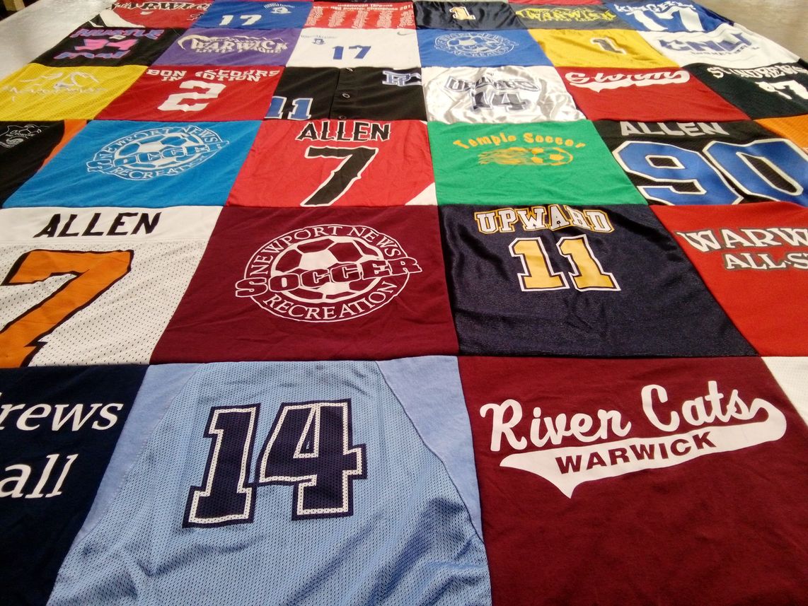 T-shirt quilt with soccer, sports themes by Leanne from VA