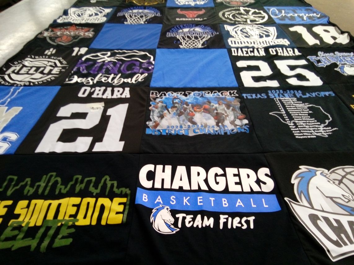 T-shirt quilt featuring chargers basketball team by Liz from TX