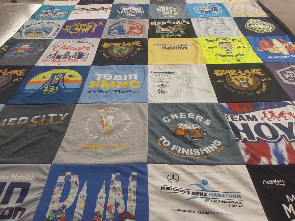 T-shirt quilt with running, marathons themes by Alicia from OK