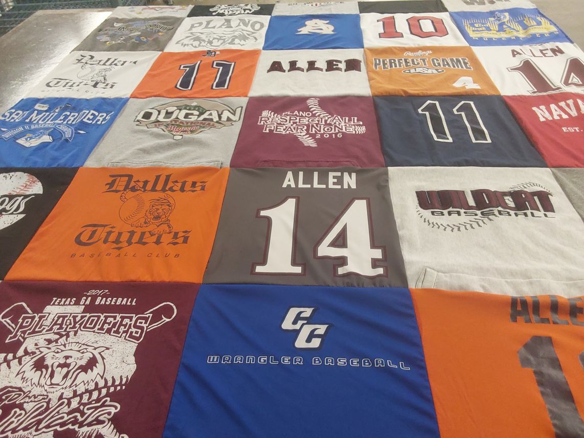 T-shirt quilt featuring dallas tigers baseball club, allen wildcats baseball by Melanie from TX