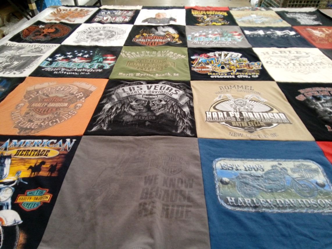 T-shirt quilt with motorcycling, harley davidson themes by Dianne from NJ