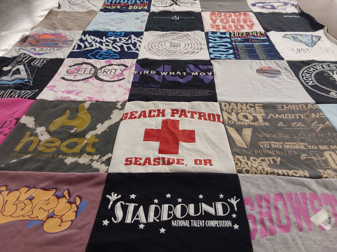 T-shirt quilt with dance, talent competitions themes by Brittany from WA