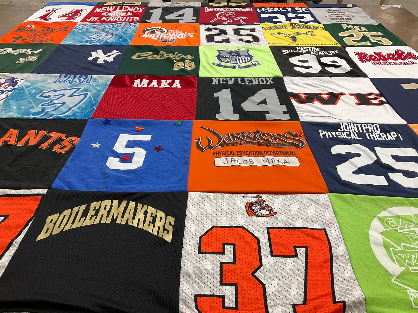 T-shirt quilt from new lenox junior high school, purdue university by Tanya from IL