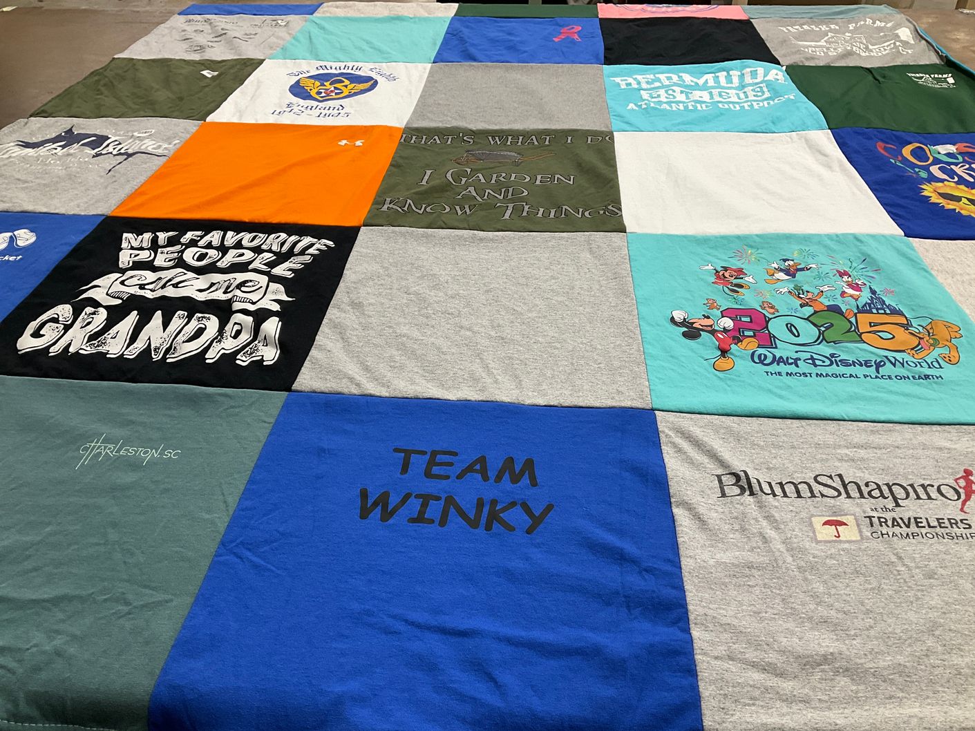 T-shirt quilt with travel, family themes by Ellen from CT
