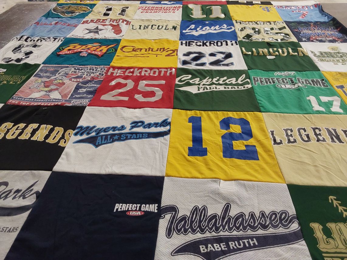 T-shirt quilt with baseball, sports themes by Ruth from SC