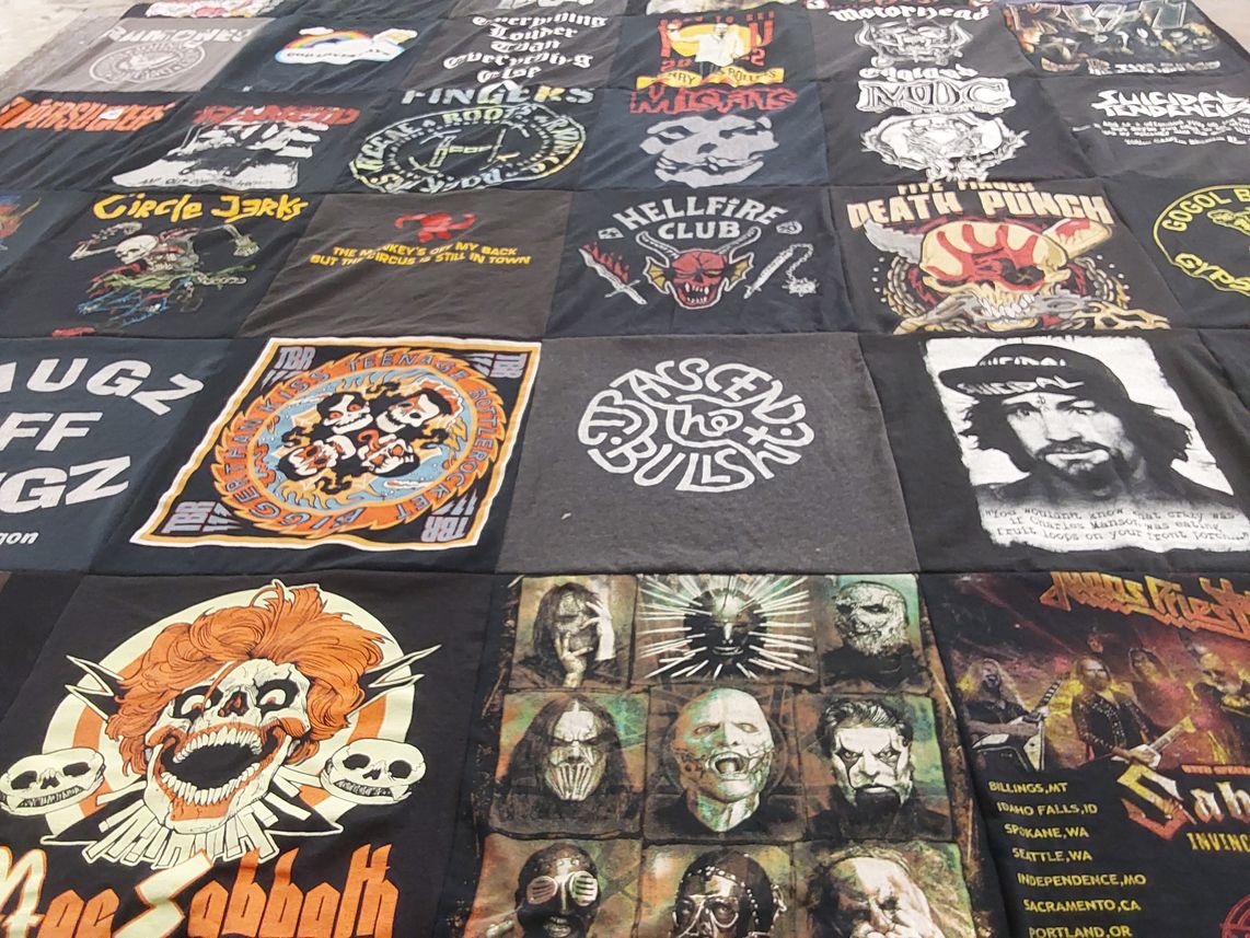 T-shirt quilt with music, rock themes by Matt from ID