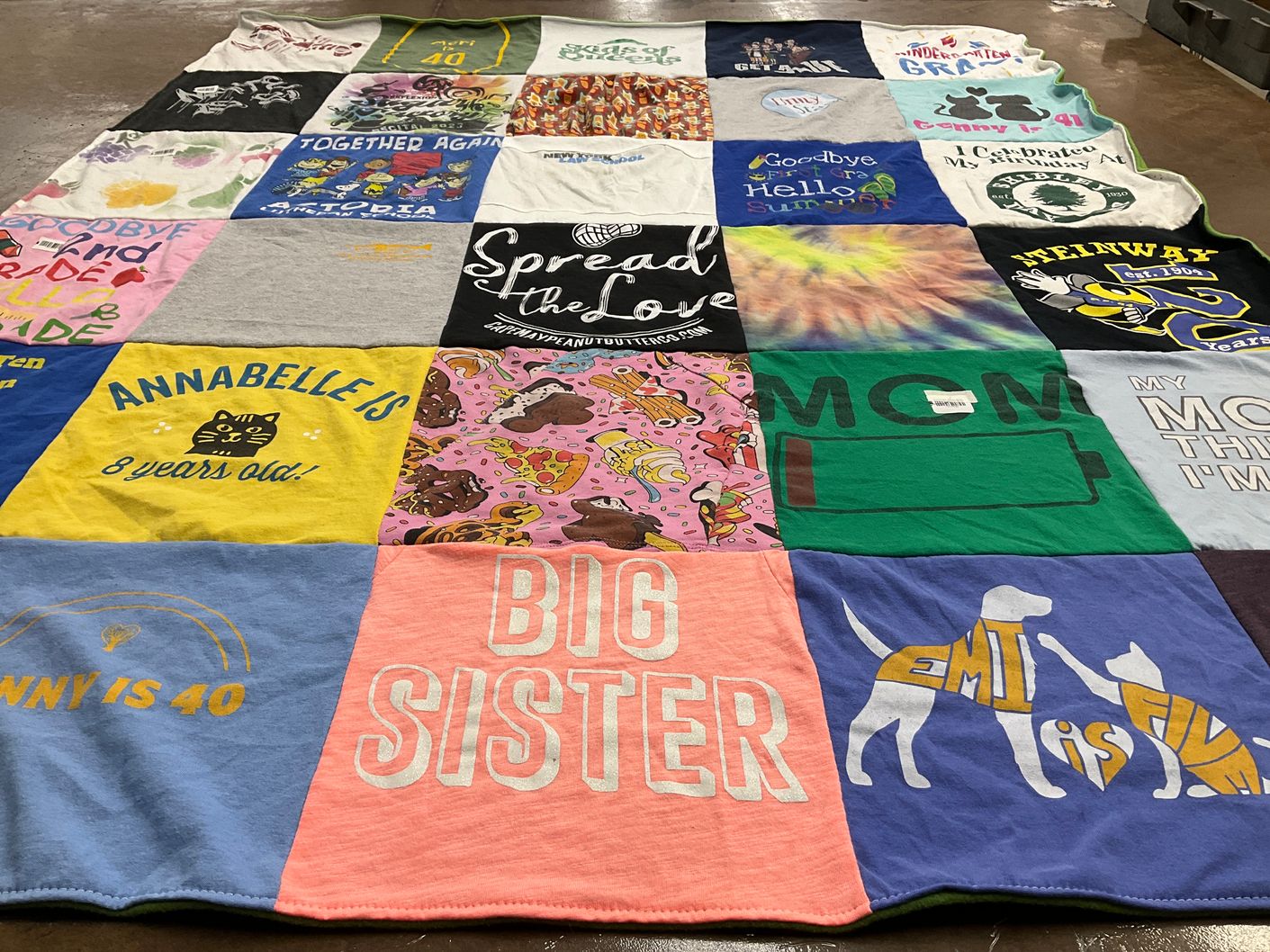 T-shirt quilt with family, pets themes by gretchen from NY