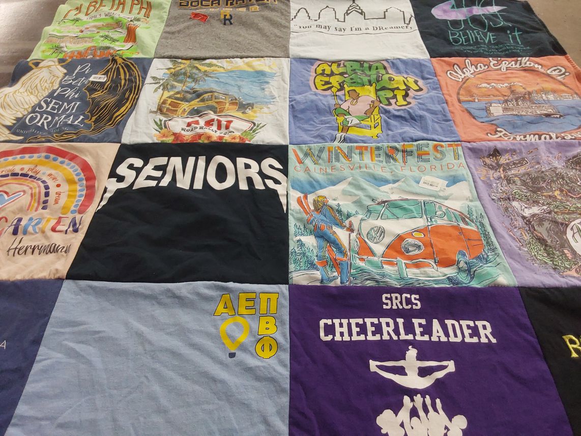 T-shirt quilt with dreaming, graduation themes by Gianna from FL