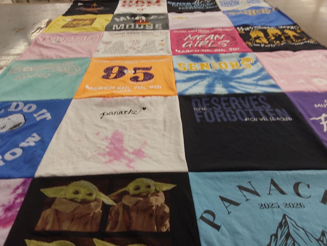 T-shirt quilt with high school, graduation themes by Lisa from MA