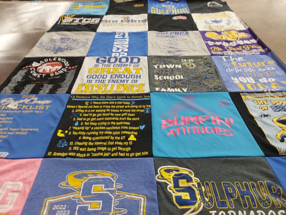 T-shirt quilt featuring sulphur tornadoes by Lynsey from LA