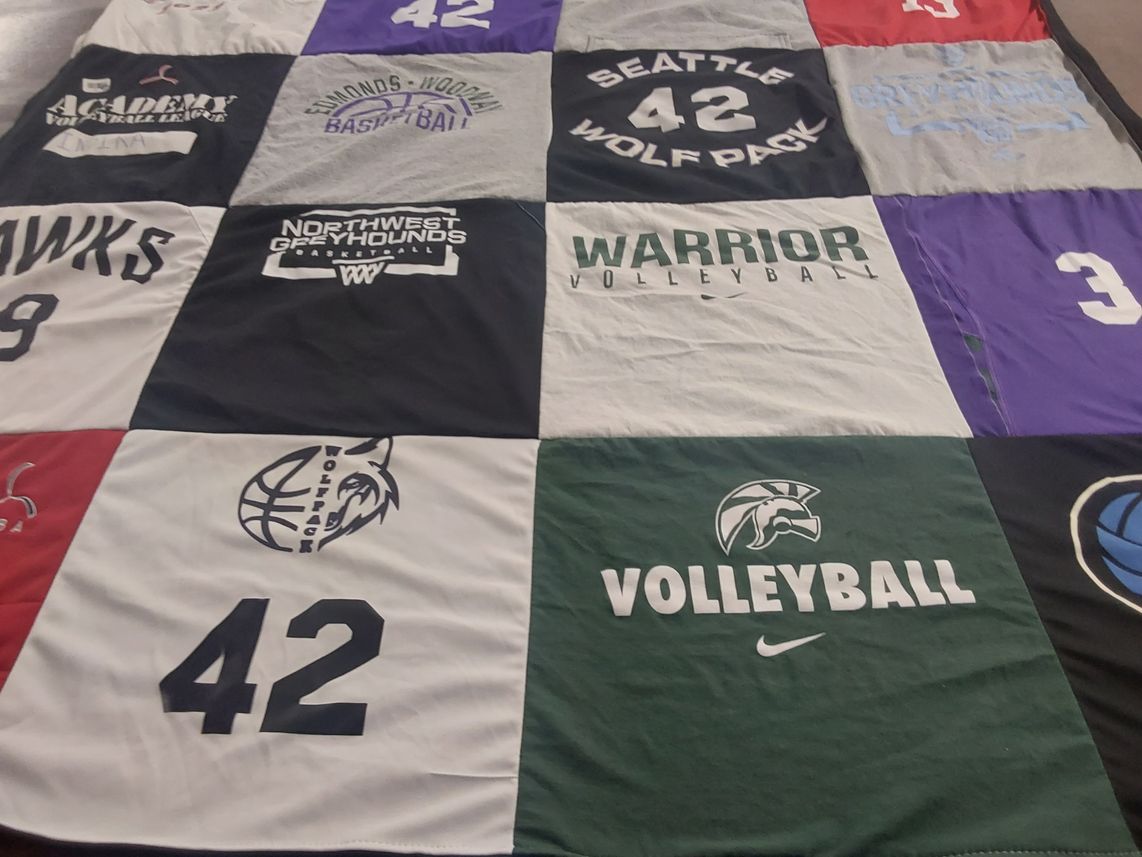 T-shirt quilt featuring seattle wolf pack, northwest greyhounds by Nadia from WA
