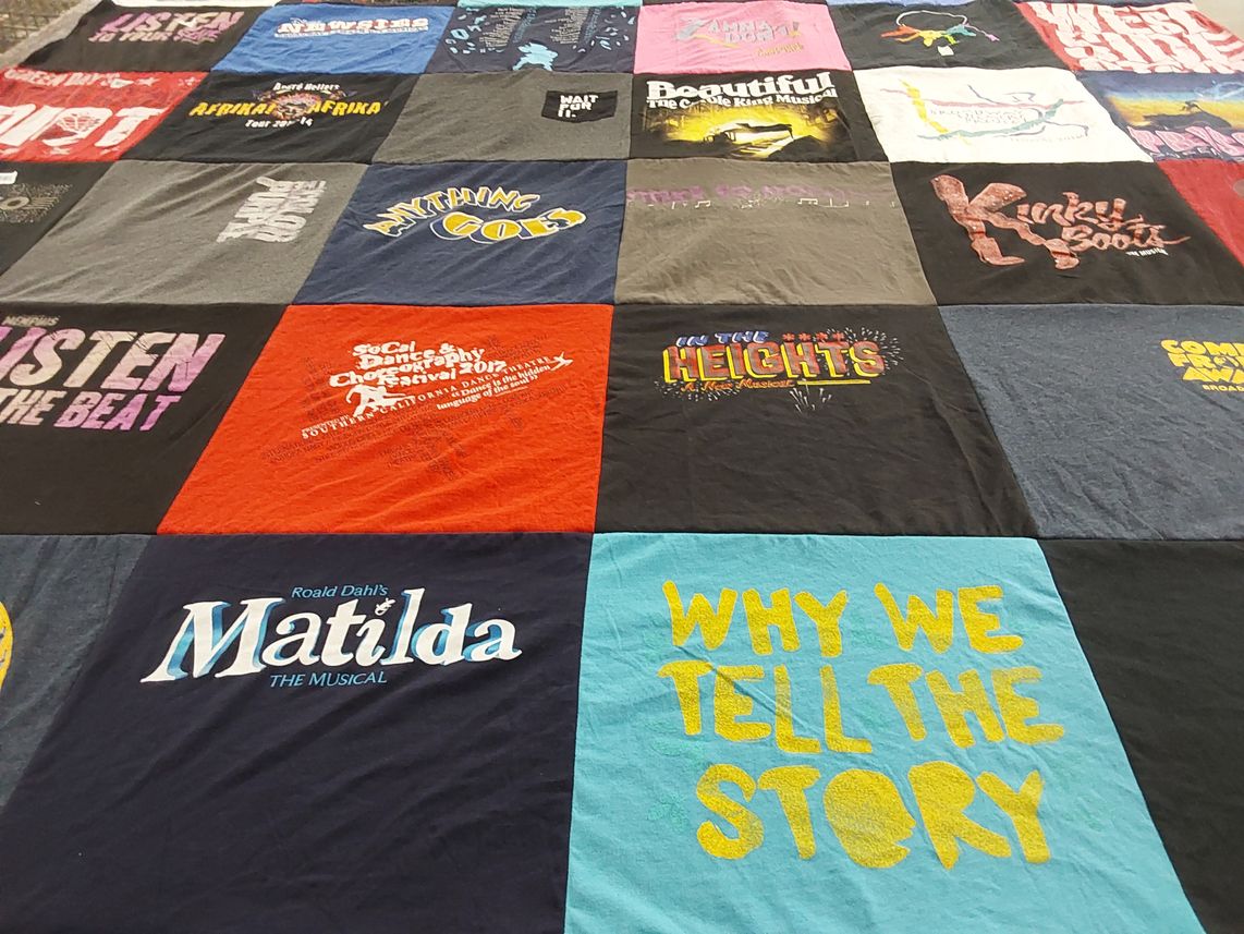T-shirt quilt with musicals, theater themes by Shannon from CA