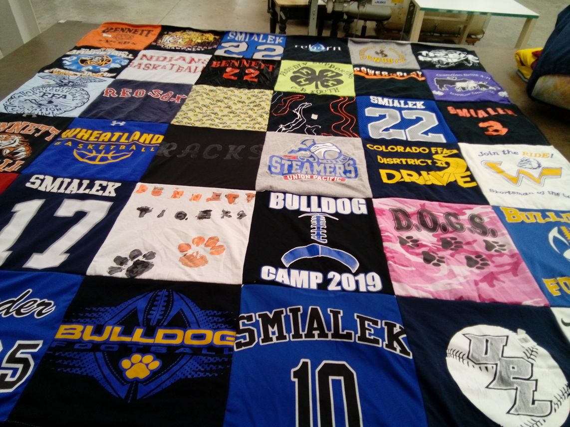 T-shirt quilt featuring bennett tigers, bulldogs by Dareth from WY