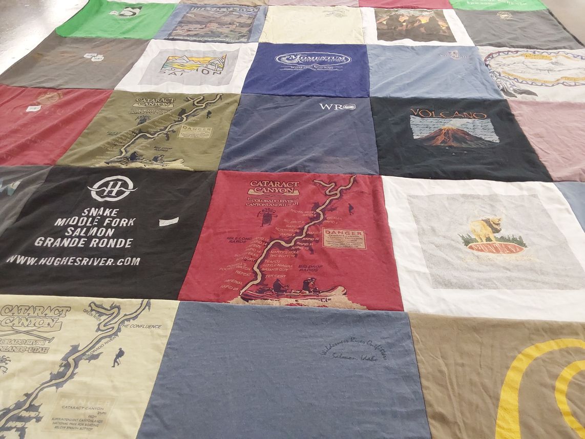 T-shirt quilt with whitewater rafting, wilderness themes by Terrence from PA
