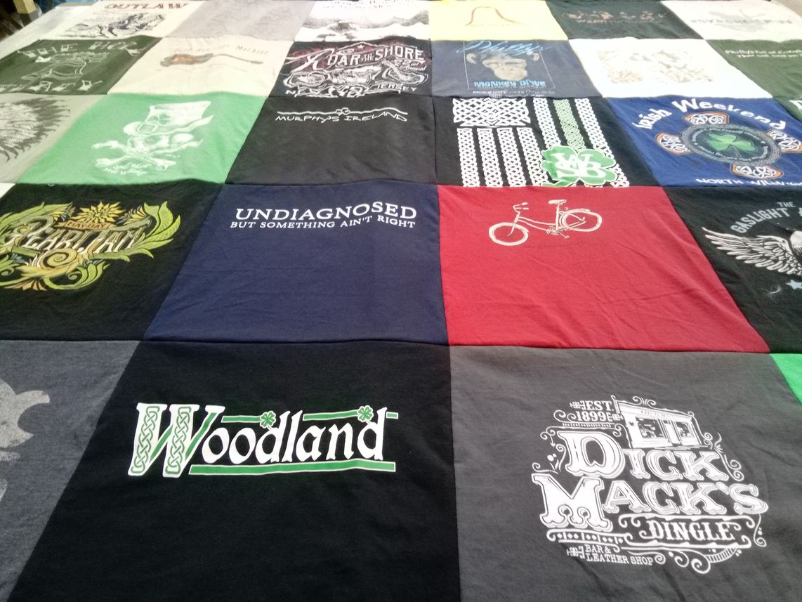 T-shirt quilt with bikes, irish culture themes by James from NJ