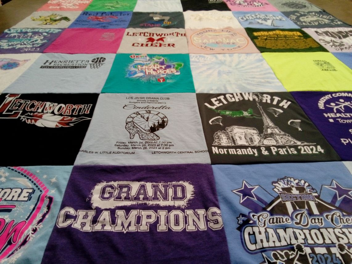T-shirt quilt featuring letchworth cheerleading by Paula from NY