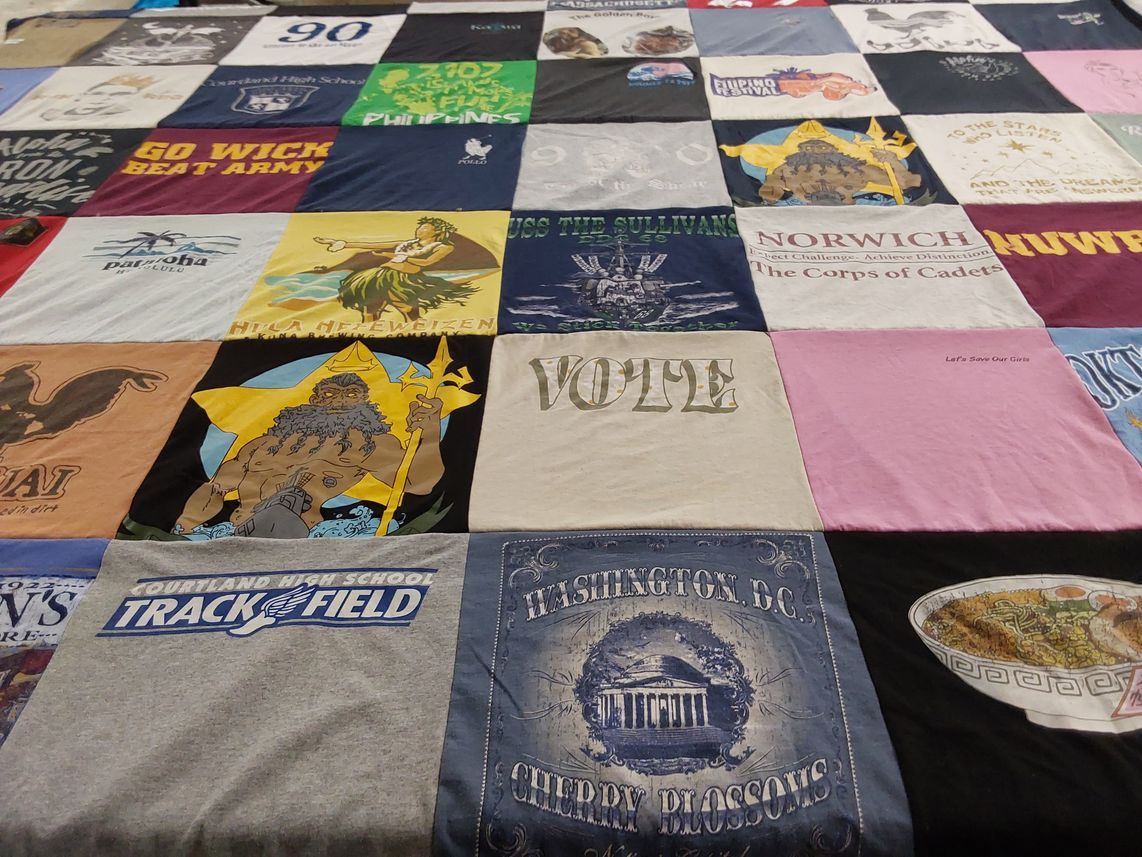 T-shirt quilt from ourland high school, norwich university by Alex from VA