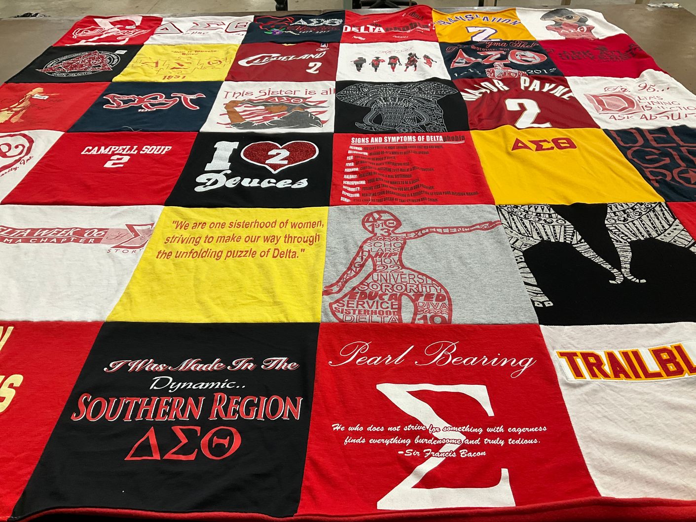 T-shirt quilt with sorority activities, sisterhood themes by Christian from NC