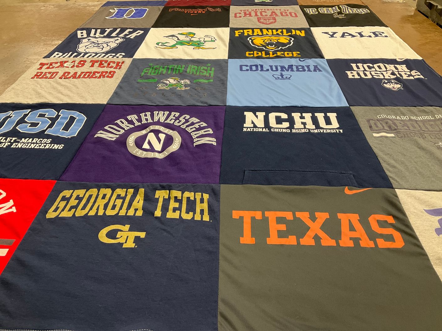 T-shirt quilt from butler university, the university of san diego by Diana from TX