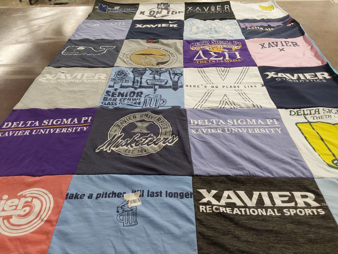 T-shirt quilt from xavier university by Abby from MO