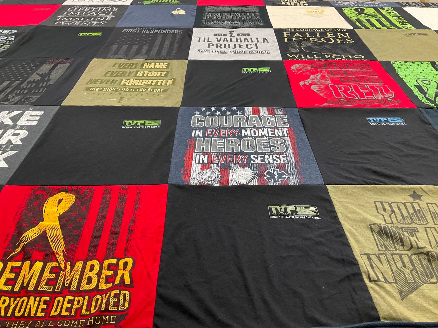 T-shirt quilt with mental health awareness, honoring heroes themes by Paul from AK