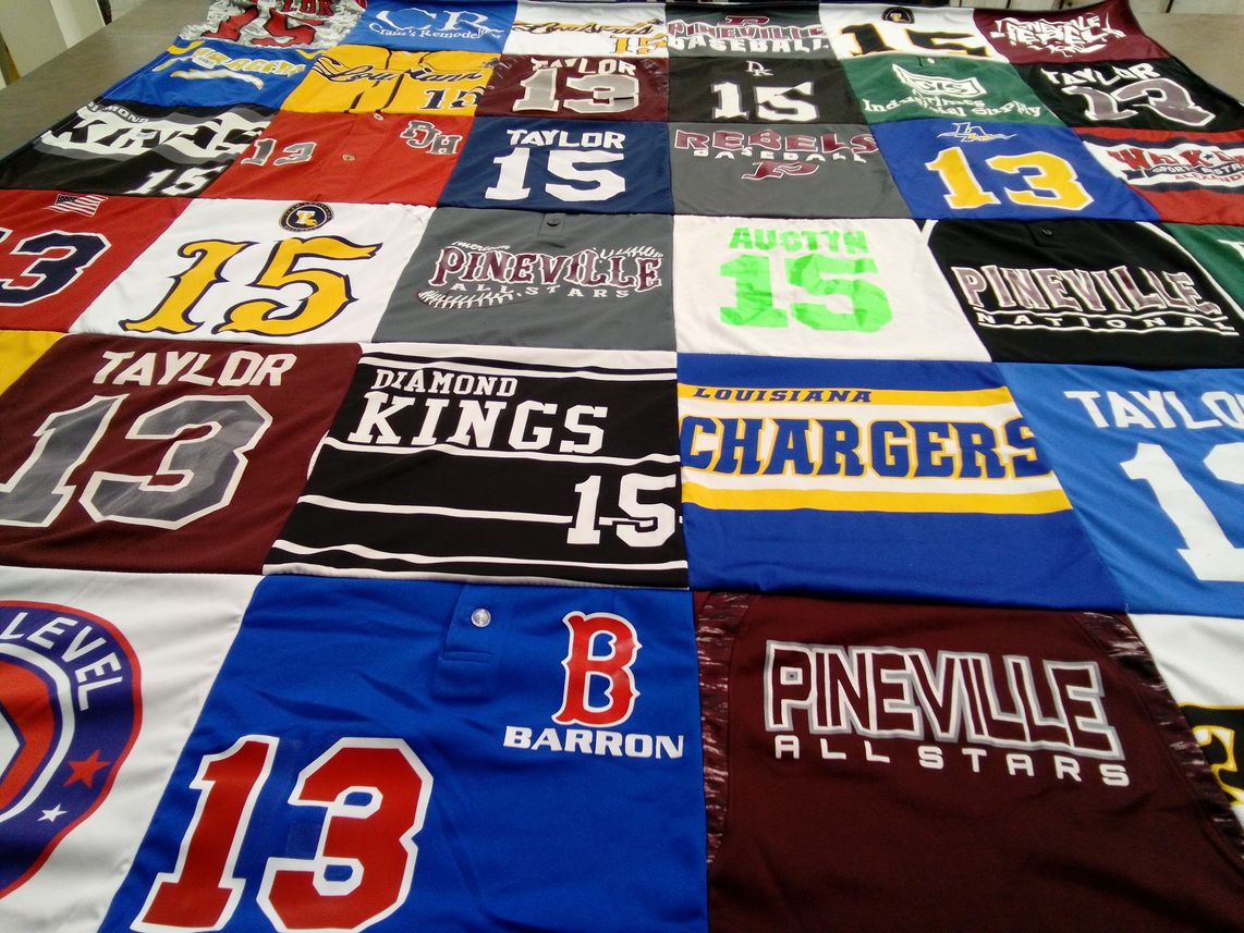 T-shirt quilt featuring pineville chargers, taylor rebels by Jennifer from LA