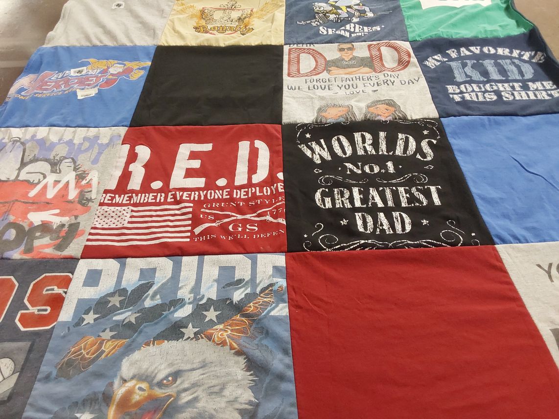 T-shirt quilt with family, father's day themes by jennifer from CA