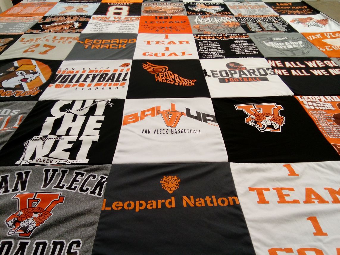 T-shirt quilt featuring van vleck leopards by Jeff from TX