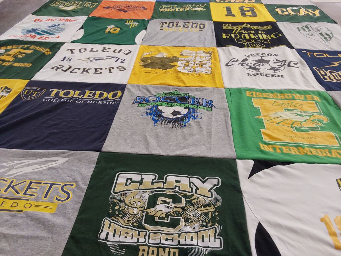 T-shirt quilt featuring toledo rockets, eisenhower eagles by Rebecca from OH