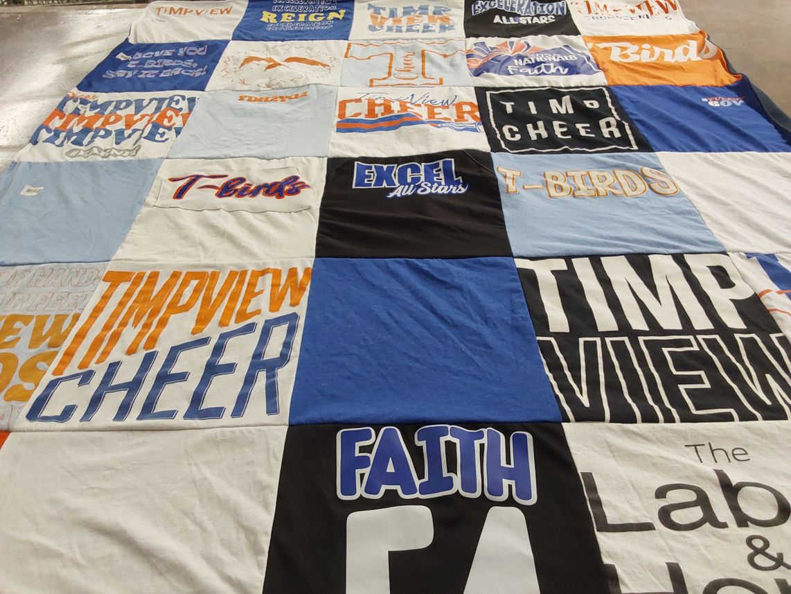 T-shirt quilt featuring timpview cheer team by Kami Su from UT