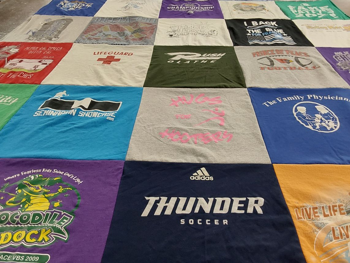 T-shirt quilt with soccer, community service themes by Roxanne from KS