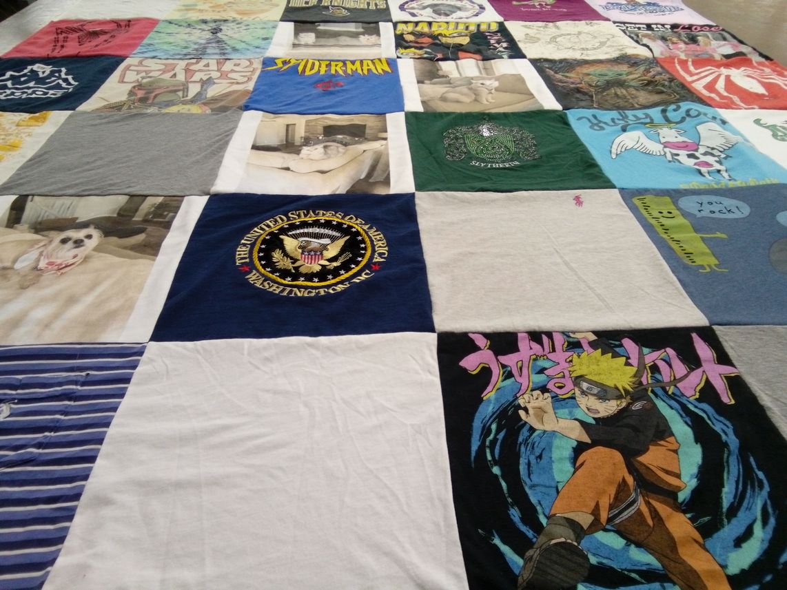T-shirt quilt with anime, comics themes by Stacey from FL