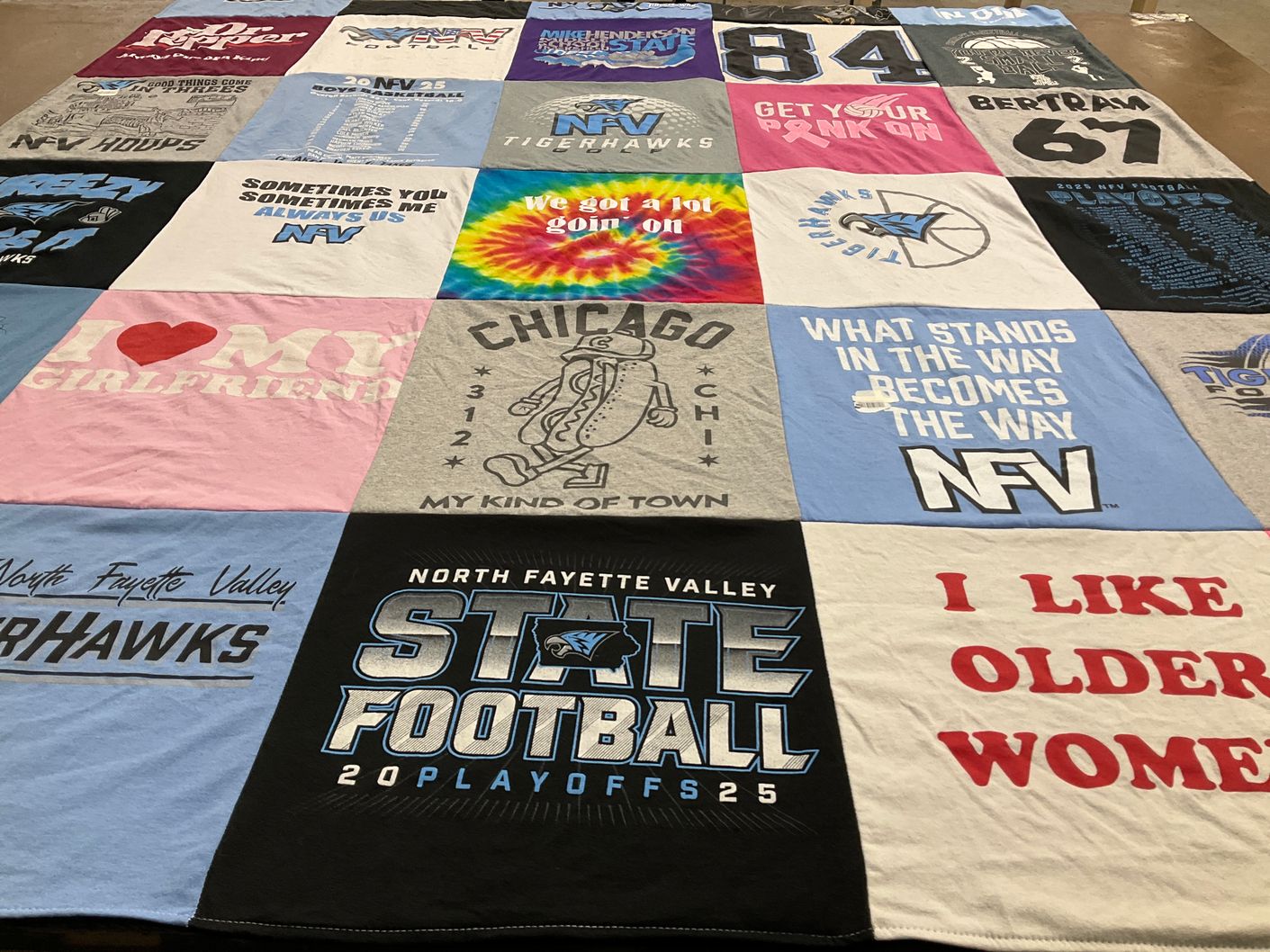 T-shirt quilt featuring north fayette valley tigerhawks by Nicole from IA
