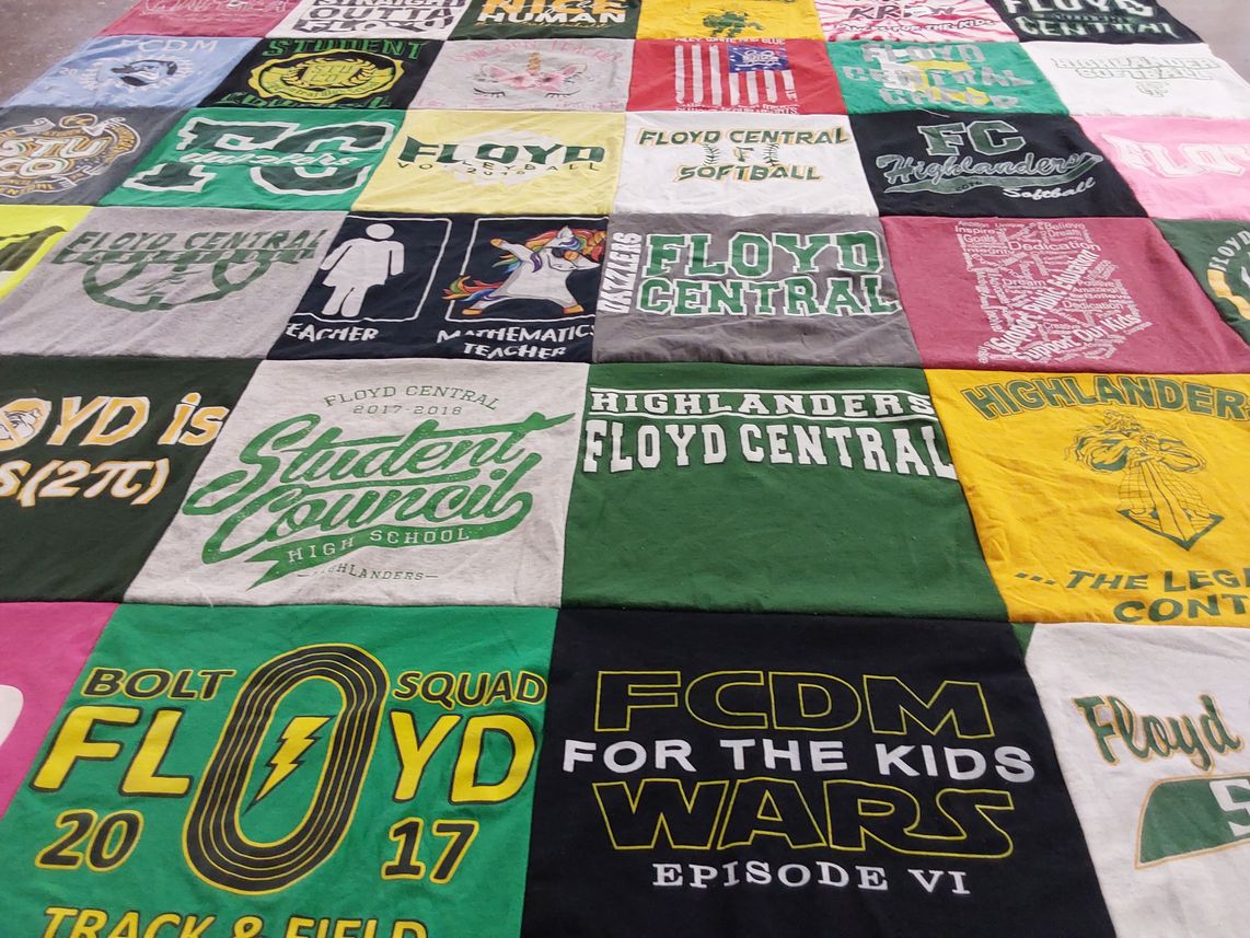 T-shirt quilt from floyd central high school by Heather from IN