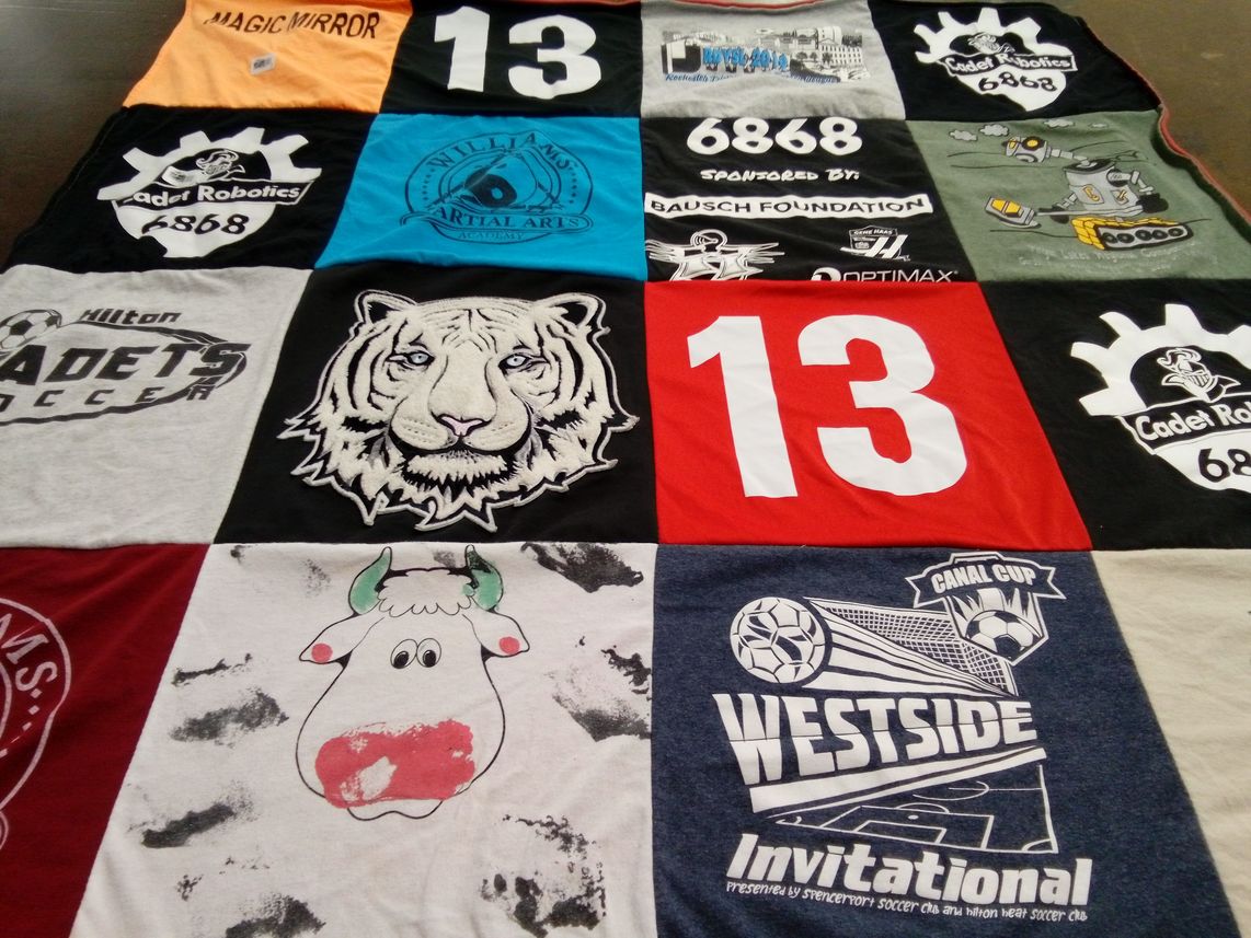 T-shirt quilt featuring hilton cadets soccer, cadet robotics by Bethany from NY