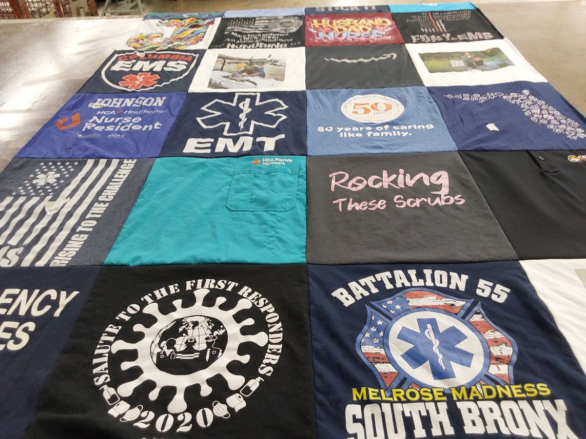 T-shirt quilt with healthcare, emergency medical services themes by Jovante from FL