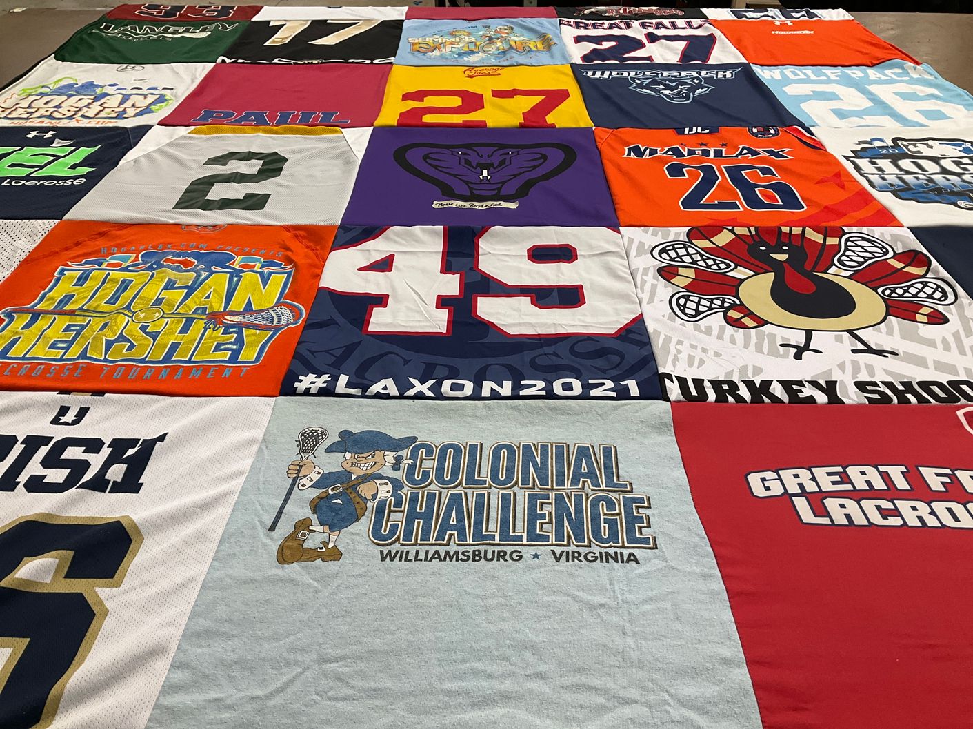 T-shirt quilt with lacrosse, sports themes by jon from VA