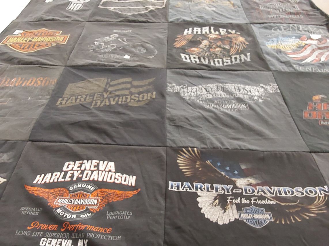 T-shirt quilt with motorcycling, biking themes by Corinna from NY